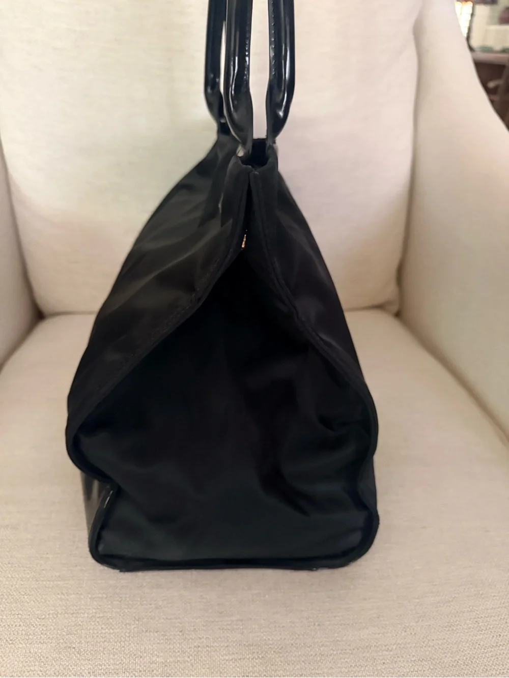 Tory Burch Black Ella Tote Bag with Gloss Logo Accent